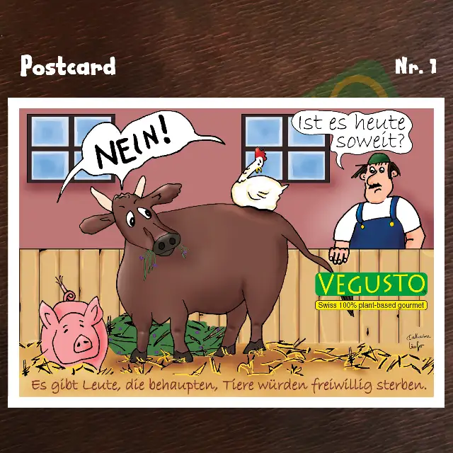 Comic-Postkarte Nr. 1 - Tiere im Stall